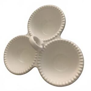 Three Part Porcelain White Server 9x9” Divided Dish Made In Portugal NEW
